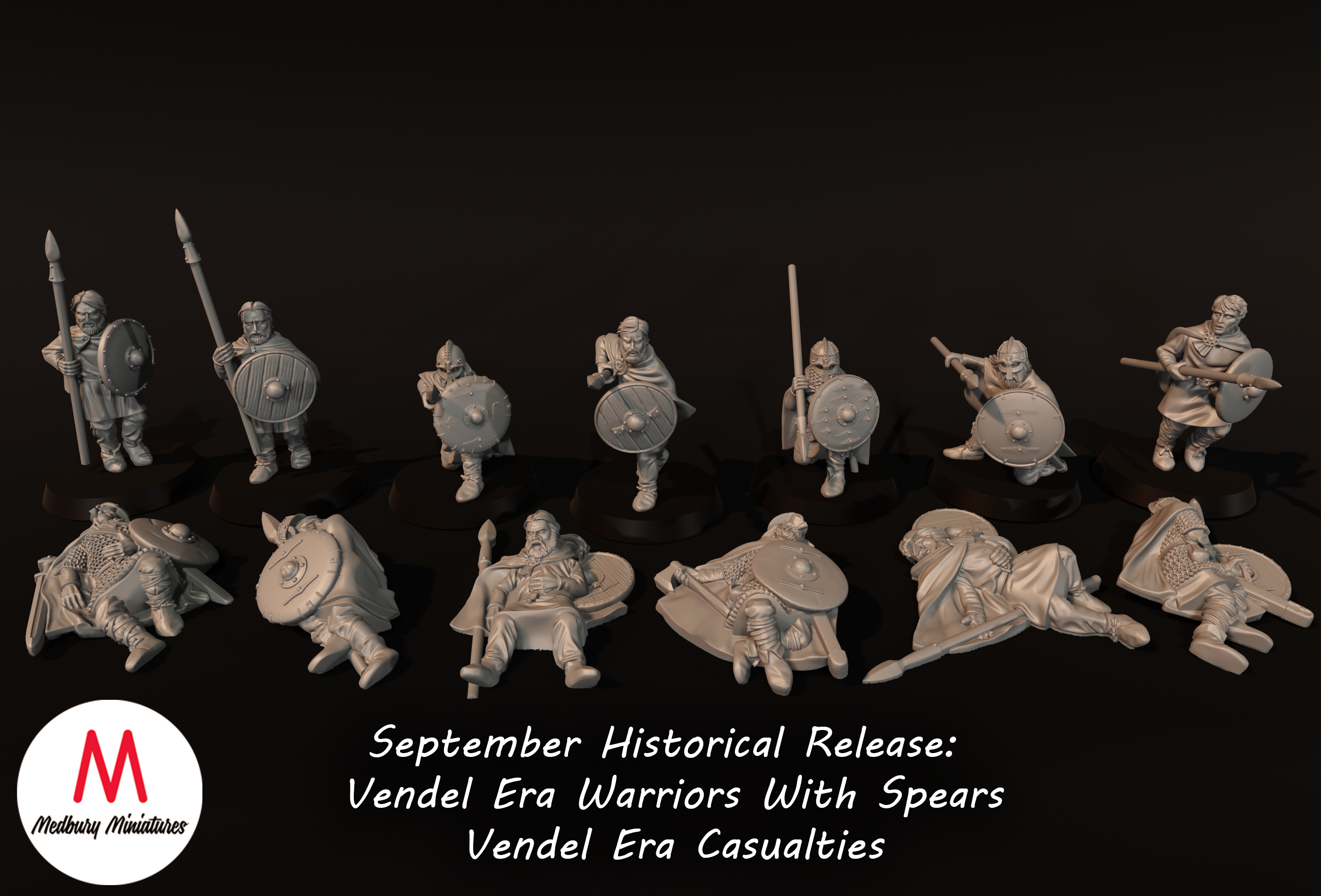 Vendel Warriors With Spears & Casualties - Medbury Miniatures