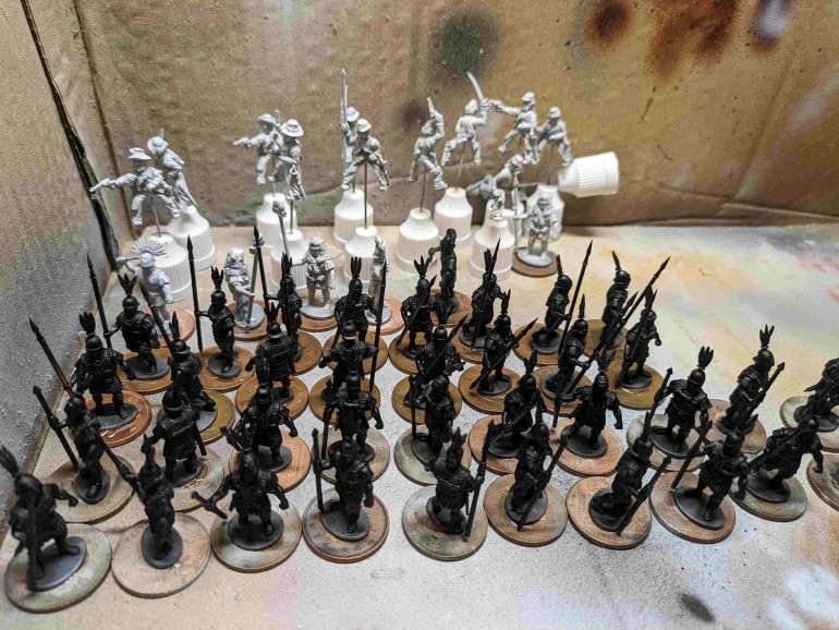 Chainmail wearing troops were undercoated in black