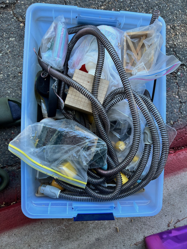 A huge bin full of big pieces and lots of air hose from my BPAP machine.