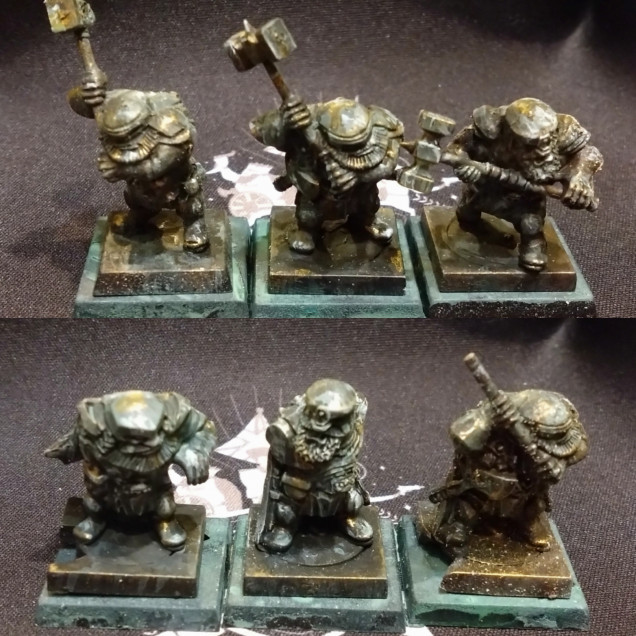 I bought a Mantic bits box from eBay. It was a treasure trove for kitbashing and these battered minis suited the statue purpose just fine. This was my first attempt at bronze and verdigris and I still think they'll be fine for a one off mission.