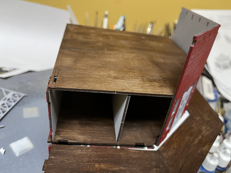 This angle shows the roof in place and the false frontage making the building look like it has a third floor.