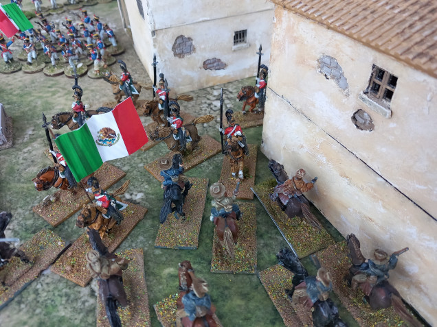 The cavalry clash back and forth while the infantry continues to get list in the dark and the shots fired fail to do damage. Colonel Johnson holds the mexians at bay in the church