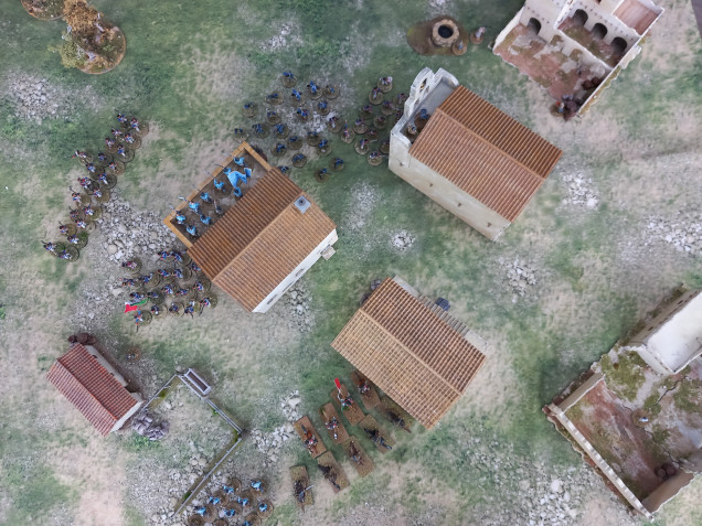 Cazador rifleman with their Baker rifles finally hit their targets driving the texans out of the back door of the garrison and into the back alley confusion of men and horses. Despite some volleys the texans can only retreat so far before being routed by the Urreas troops.