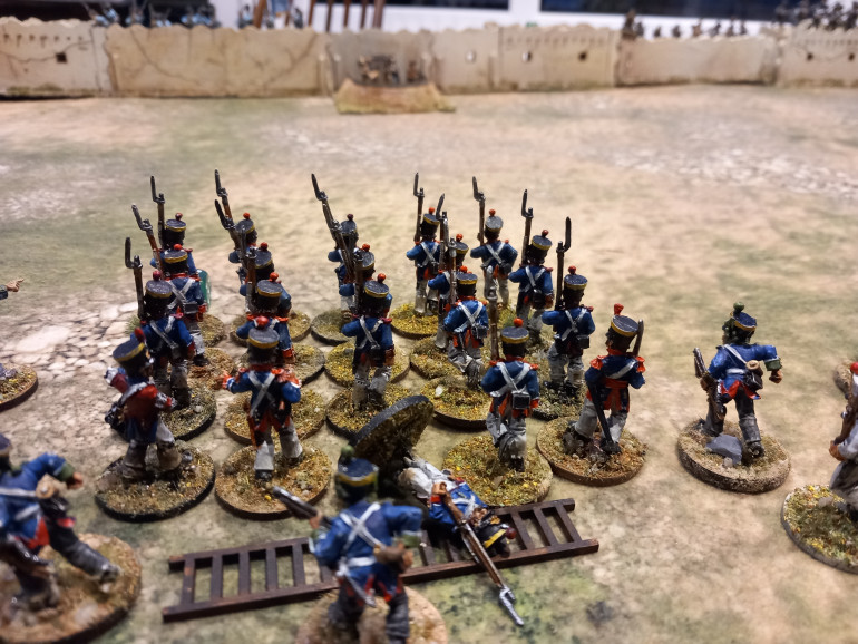 The texan infantry fire a volley at the still distant enemy and hit nothing until one artillery round claims the first casualty amongst the attackers but a Sgt keeps his men inline