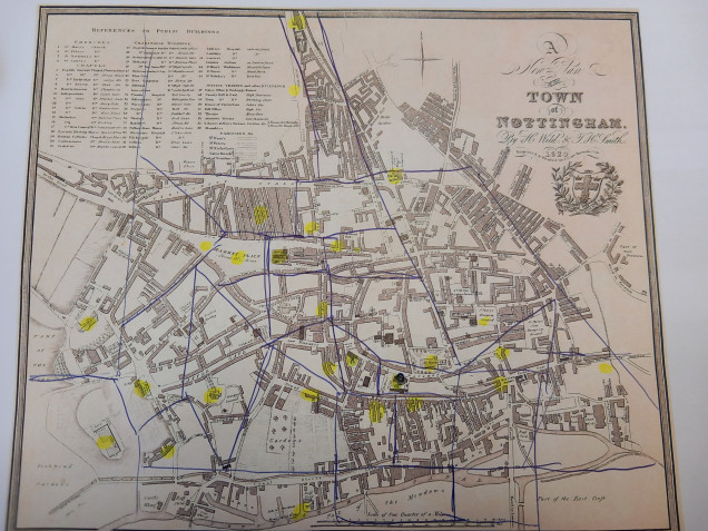 I had to think of a number of locations that would make sense for 18th Nottingham as locations. Some are obvious such as the market square or ghe Castle but I thought about areas from history that are now gone or had an impact. Gallows hill the hanging location at the time. The white lion inn ahere magistrates met and slum areas. 