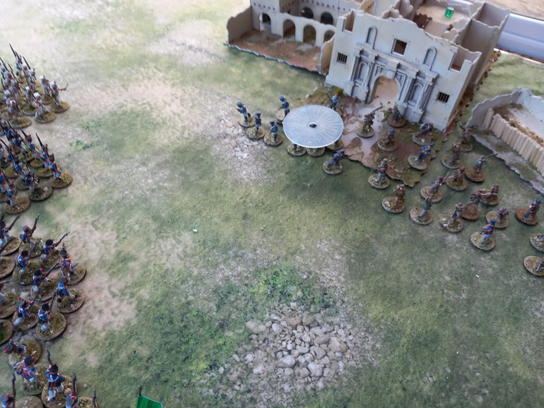As the texans fall back the Mexicans artillery once again falls short destroying the well before finding its mark. The Greys fire a volley thinking the approaching infantry