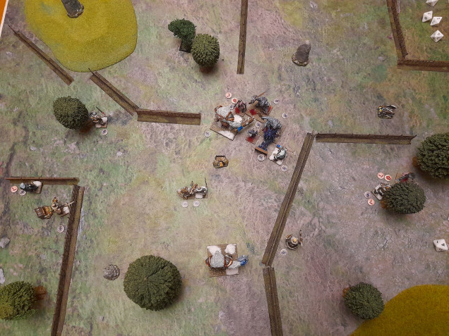 Nearing the end of turn 2 - a number of Nightstalkers hiding behind trees