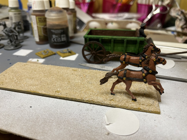 With the contact points marked, I removed the wagon to make it easier to paint when the glue dries. 