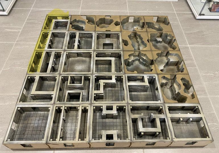 I decided to see what areas of the layout would be completely inaccessible (Highlighted in yellow).  I am pretty happy with how this is turning out.  The inclusion of hidden doorways and small passages under the cave areas really means that most of the board is accessible at any one time, although it may take you in different meandering routes.    