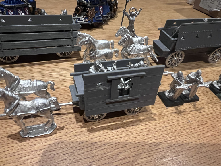Just got to base them and hook up the horses with jewellers chain or something. But these are the last of my wagons fully made up. Just got to paint the bastards now…