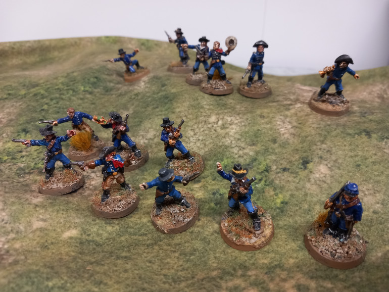 A few years ago I picked up some 7th cavalry on foot including cluster from foundry miniatures. At the time I never got gound to continuing the collection for the scenarios in the frontier expansion for legends of the old west. These skirmish forces can be larger than the gang from the base game. 