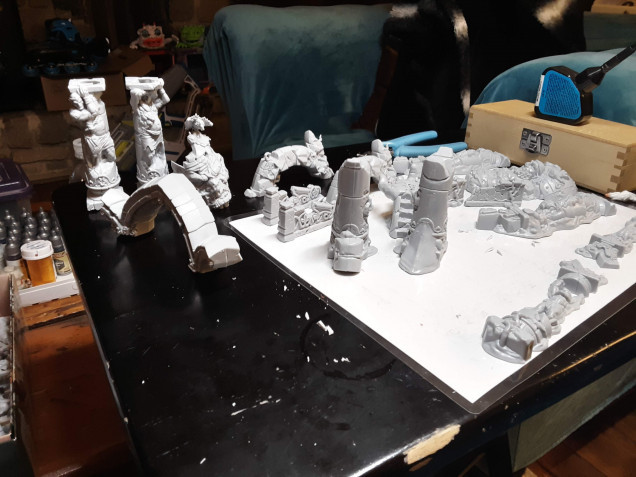 We've had some cold weather and snow come through that has prevented me from painting The Elven Woods.  I decided to start building the Land of the Giants set from Dungeons and Lasers until the weather clears.