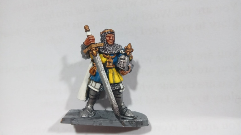 I also printed one of their foot Knights to be Sir Bernard. I went with a BLue and Yellow colour scheme and wanted the Pilgrims to be close to his colours but a bit more dull and appropriate for a peasant. 