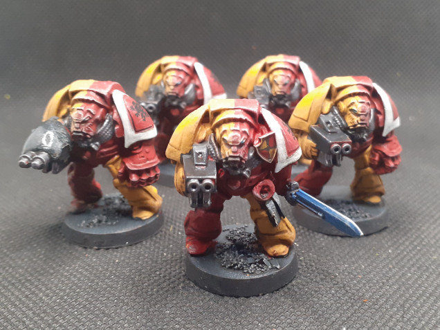 Marine squad one, matt varnish on the body's and gloss on the weapons