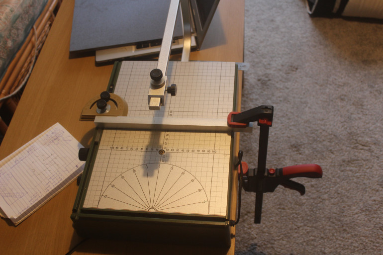 Simple solution to wobbly Proxxon gate, Ikea Coffee Table and Lidl clamp.