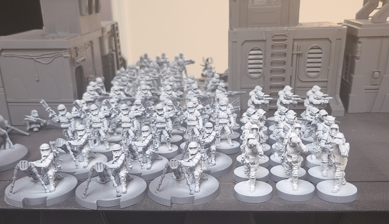 Whole shelf of Stormtroopers waiting to be painted.