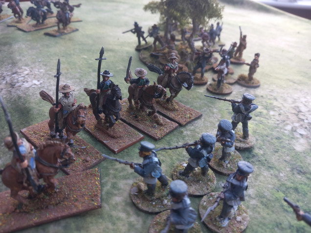 After a vicious fire fight the remaining Mexican cavalry cuts into the texans who pull back the cavalry are shot up by three different units. Mexican cavalry falls short more than once and as the two armies get close the hit their own men.