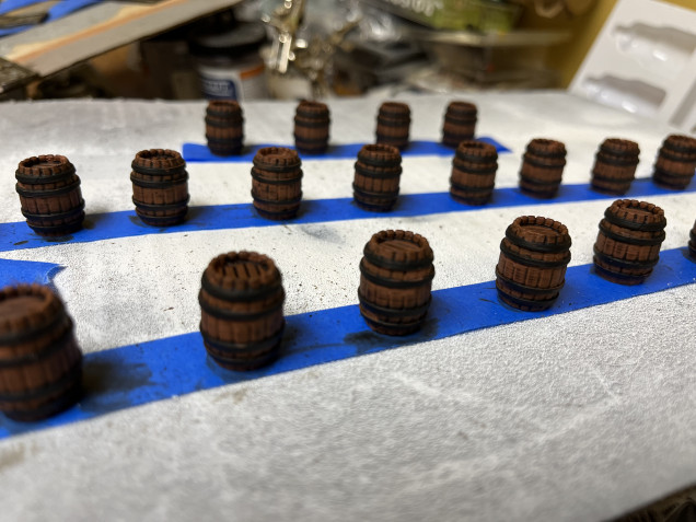Spray painted with Army Painter Fur Brown, I painted the hoops with Matte Black the washed them with Agrax Earthshade and dullcoated them with Vallejo matte varnish.  