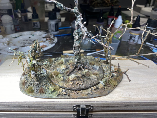 Will probably work a bit on the moss/vines on the trees