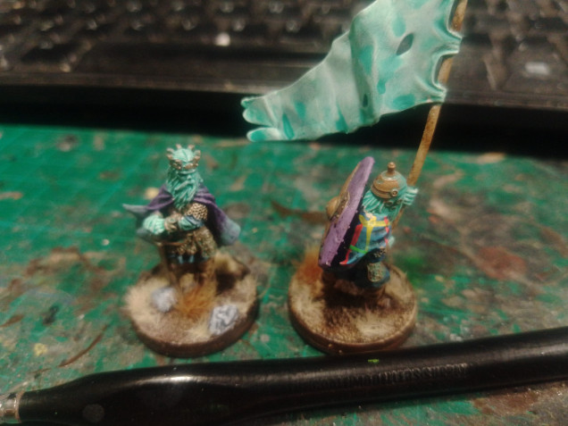  I went with the ghostly banner because I think it's a nice centrepiece for the army and the King just has a purple cloak without plaid but I gave it a lot more of a Ghostly effect.