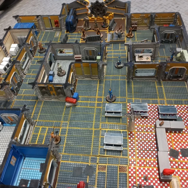 My original fallout vault using 3D printing and files available from modiphius. This was originally for a vault dweller scenario that required a 3 foot table with an exit. This allowed me to fill the table any way I wanted.