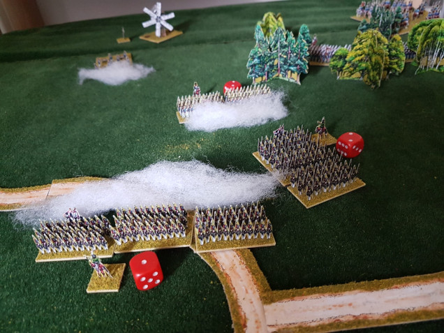 While the 3rd Line infantry changed to attack column, the 2nd Line advanced and fired a volley, trying to put pressure on the French.