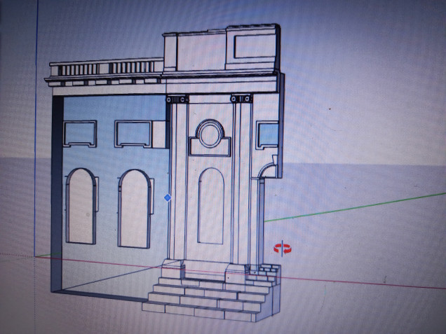 The great thing about georgian architecture is it's symmetrical so I only had to design half the building in sketch up and glip the image in the printer to create the two parts.