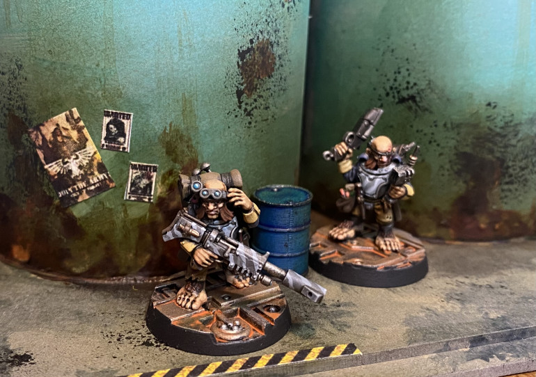 Blackstone Fortress ratlings painted up to use in Necromunda, probably as bounty hunters. 