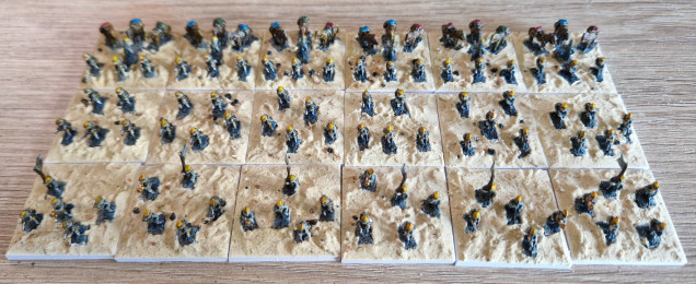 Dismounted cavalry based and ready to be sealed and flocked, lots of flocking to do