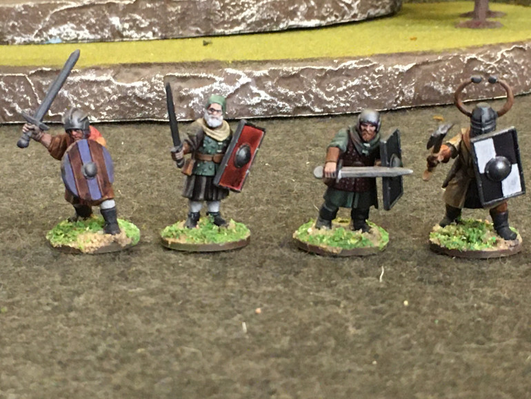 Yet another bunch, featuring (l to r): Warlord Games Landsknechts head w/ Frostgrave Ghost Archipelago Crew arms, Wargames Atlantic Conquistadors head, another Landsknecht head, and another Fireforge Teutonic Infantry head 