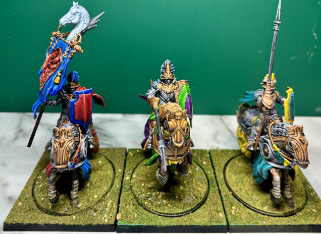 After painting the knights to match I put them altogether and based them up. FYI the standard bearer is a bit of a kitbash as I didn’t have a standard or a cloak for him, I think he turned out okay (if a little flamboyant!) Overall I’m pretty pleased with how they turned out. I’ll need to get the originals out to compare!