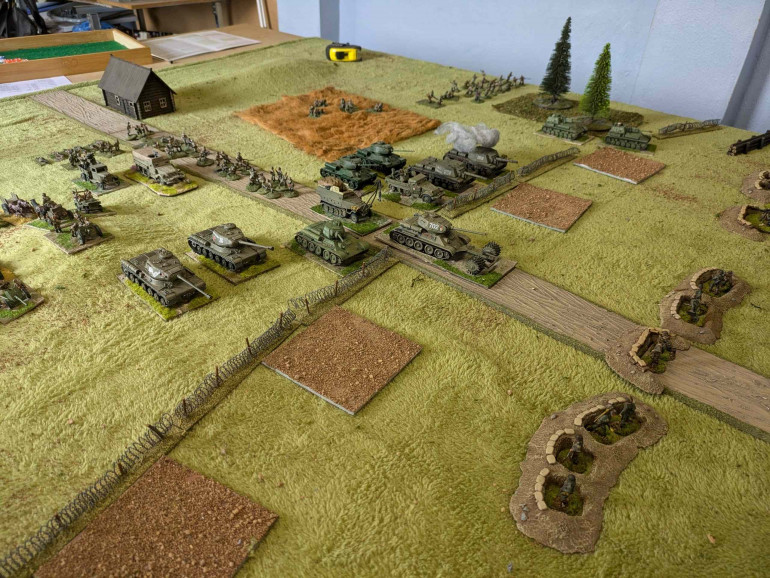 In the meantime the Soviet armour seems transfixed by the barbwire and the minefields and the attack seems stalled while the clock is ticking. 