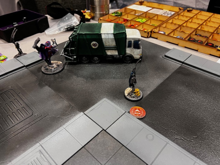 Magneto was hurling terrain at Steve who was one point from being dazed.  The original Avenger returned the favor on turn three with his shield throw.