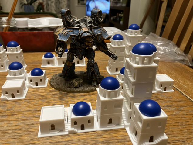 Showing buildings scaled against a Warlord Titan