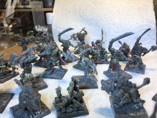 Thinking I was done, I varnished the minis. Nope, not finished. The dreaded Frost.