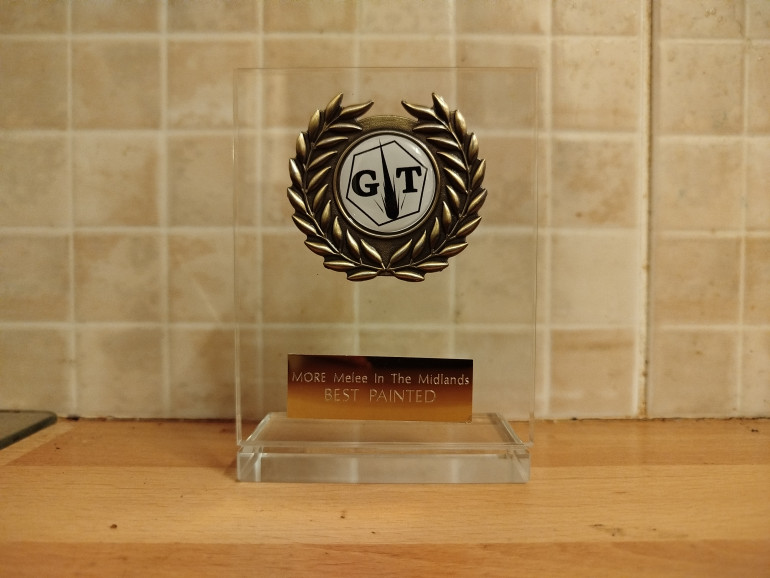 My first ever actual trophy.  Previously I've got an engraved glass, and a certificate.  Kinda makes it feel more legitimate.  More like something people outside of the hobby might acknowledge