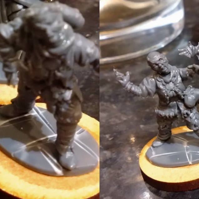 Right: An archer arm at an angle will probably become a hand with some gore in. Left: The puddle basing becomes pathing.