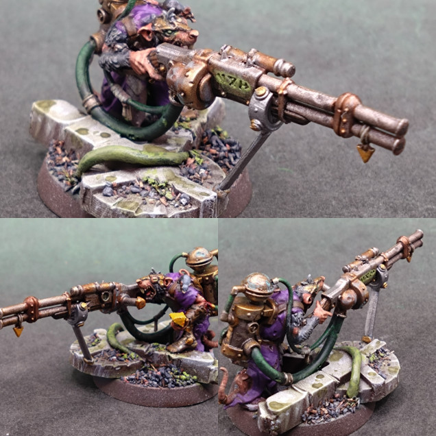 On the good advice of Callum Davies (from the forementioned Facebook page), I finished off my engineer with a gun rest. Clever engineer fashioned the rest out of a 40k mechanicum component and a Dark Age Roman sword that pivots, tilts and grips fast over all terrains for well aimed shots.