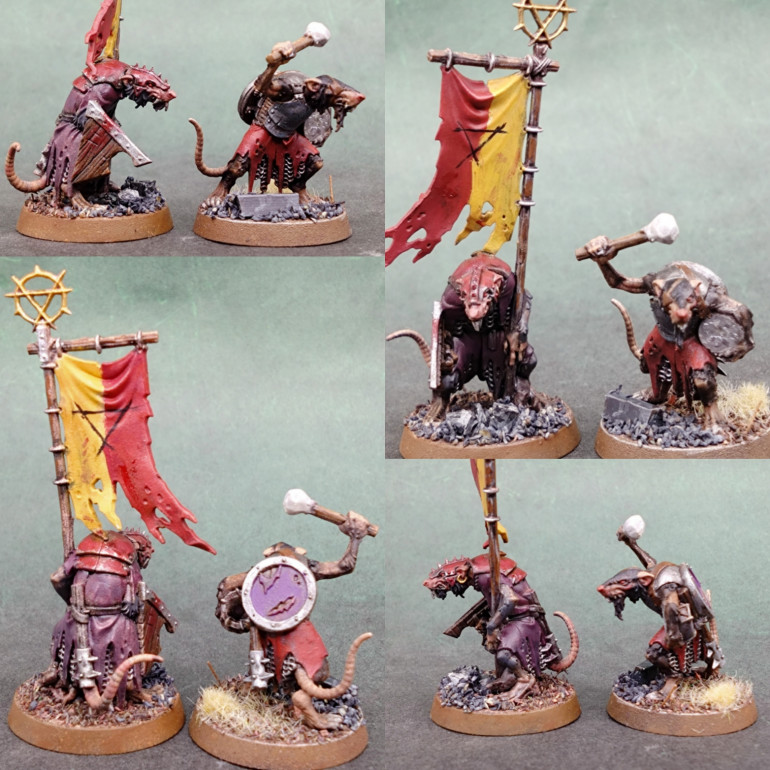 Thought I would start with the fun stuff. The flags and drummers. Then maybe after that need to speed up with some batch painting of the clan rats