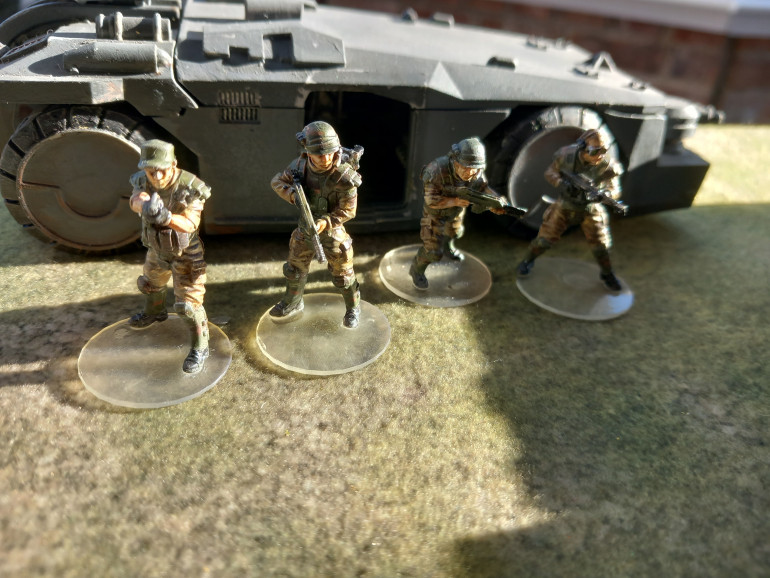 Using blacksitestudios violent dark game we played three scenarios which are all rolled up randomly following the crew of four. I used my marines as two military personnel one officer and a specialist 