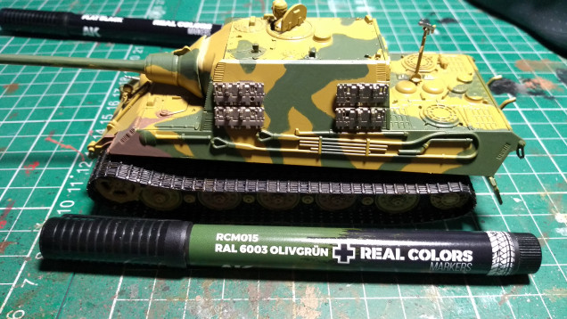 So started to draw and colour in the camo scheme using the OLIVEGRUN marker , did this in just two coats