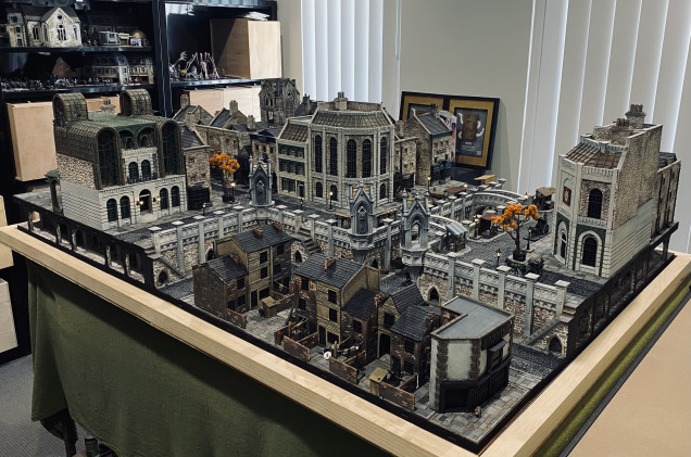 The full layout with most of my Victorian era buildings in place.  I have a few more but they wouldn't all fit.