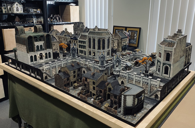 The full layout with most of my Victorian era buildings in place.  I have a few more but they wouldn't all fit.