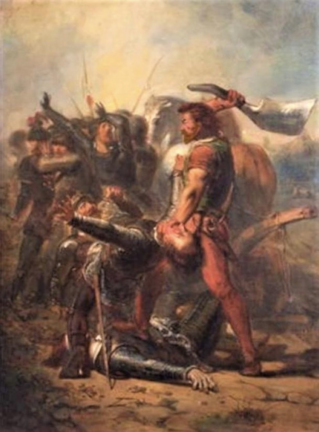 Frisian folk hero taking his enemies down with a plough