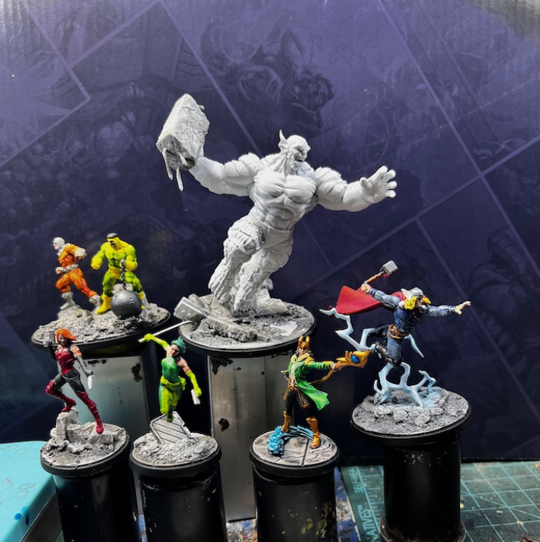 1/23 So now everyone except Abomination is ready for details and highlighting. Still can't decide on how I want to paint Abomination.