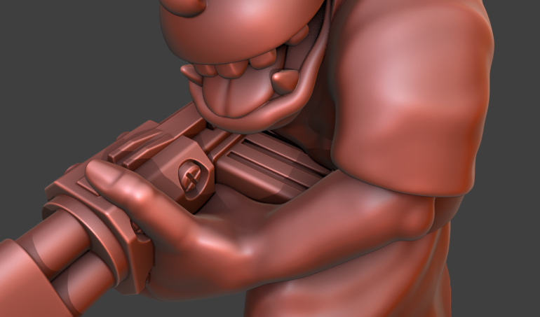 No hole between gun and body, no gaps between fingers and gun