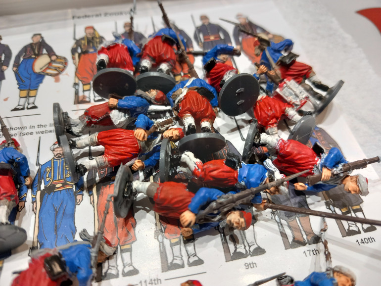 The perry American civil war box provides enough for two different platoons with commands. I know the rifle isn't correct but I'll give that a pass.