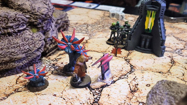 Dr. Zayse bravely takes on a group of Sleazoid Marauders.