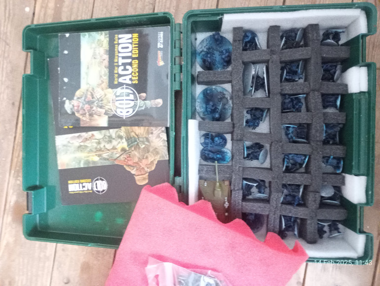 I had very old first aid box that work like a dream for this army. All fits in . I need to fing bag with dice and I call it done.