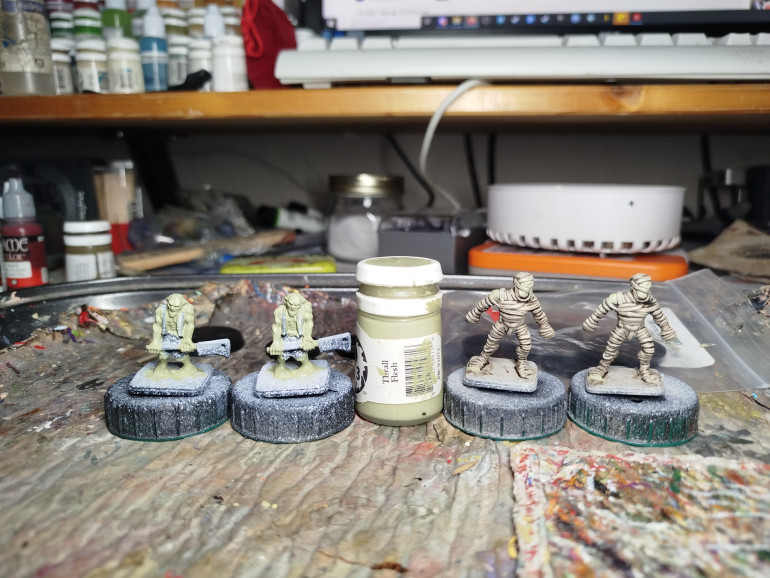 I base coated the undead flesh on the mummies and the zombies with P3 Thrall Flesh